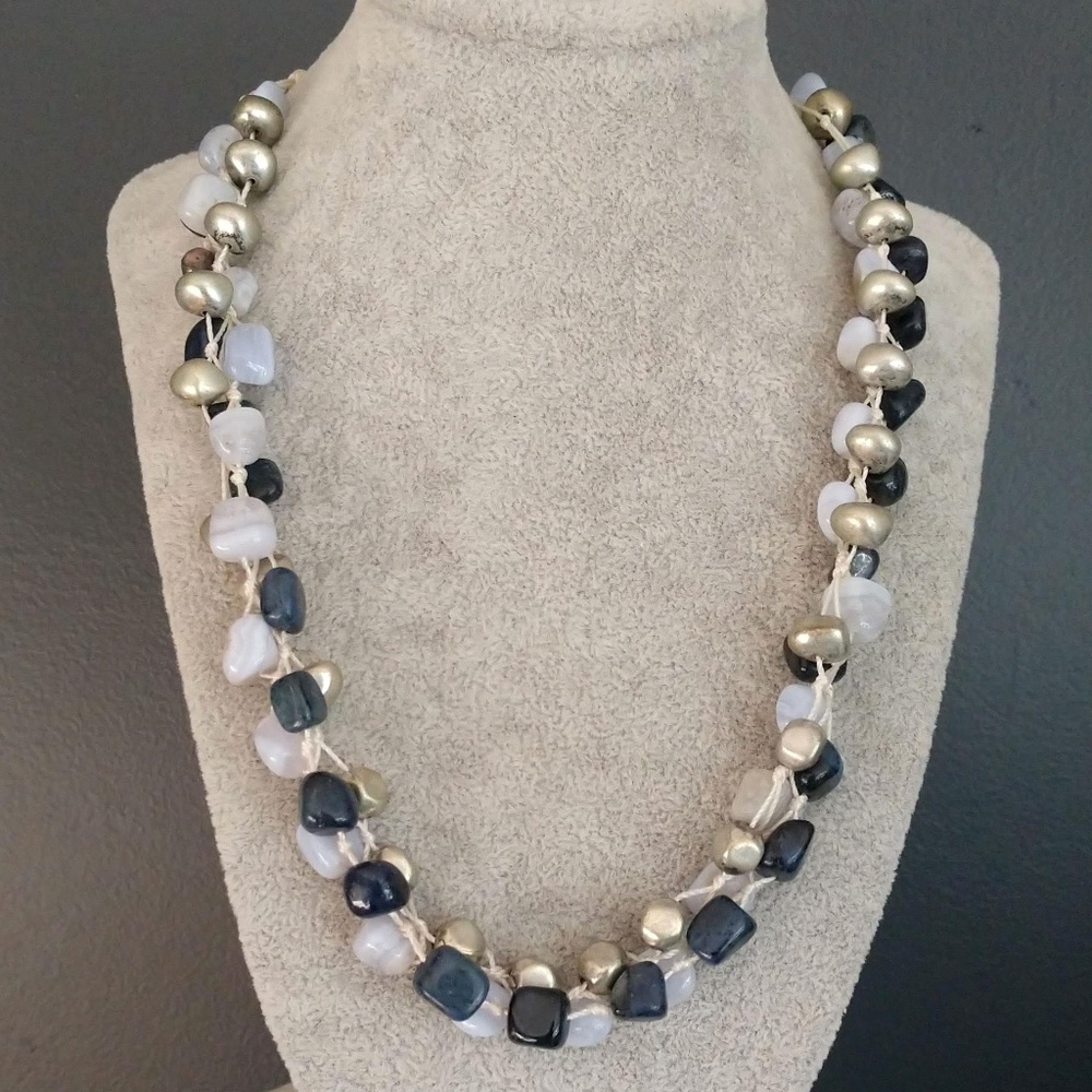 Stone and silver knotted necklace